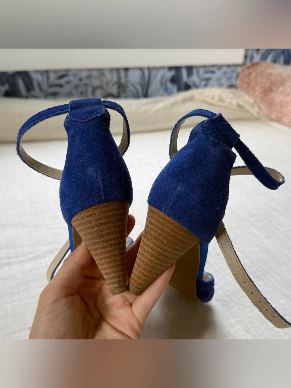 Seychelles Ultramarine Cobalt Blue Leather Suede Strappy Heeled Sandals Size 7